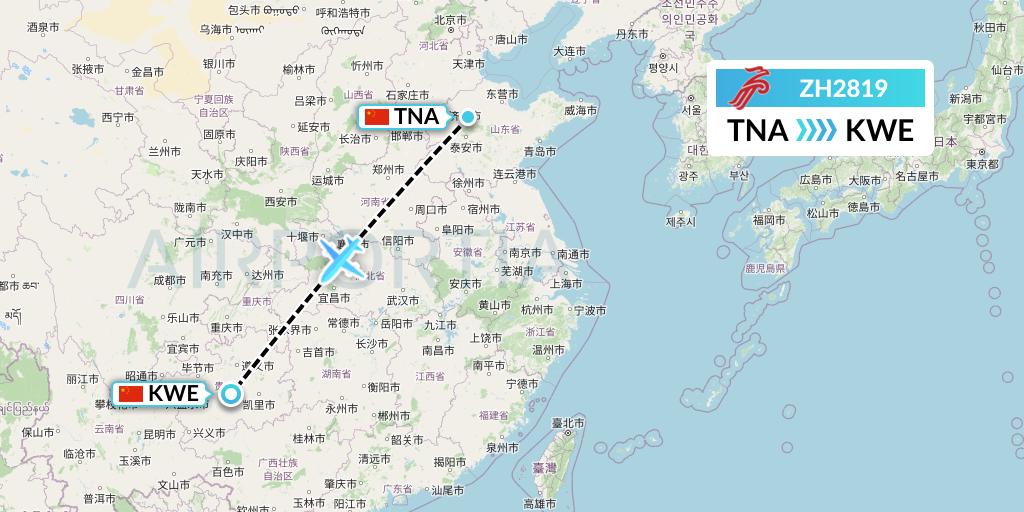ZH2819 Shenzhen Airlines Flight Map: Jinan to Guiyang