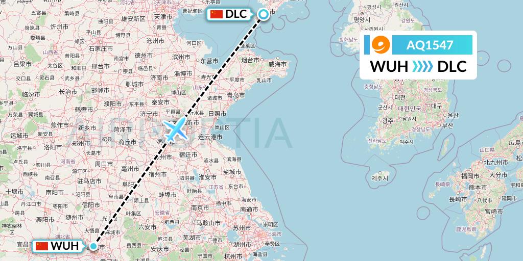 AQ1547 9 Air Flight Map: Wuhan to Dalian