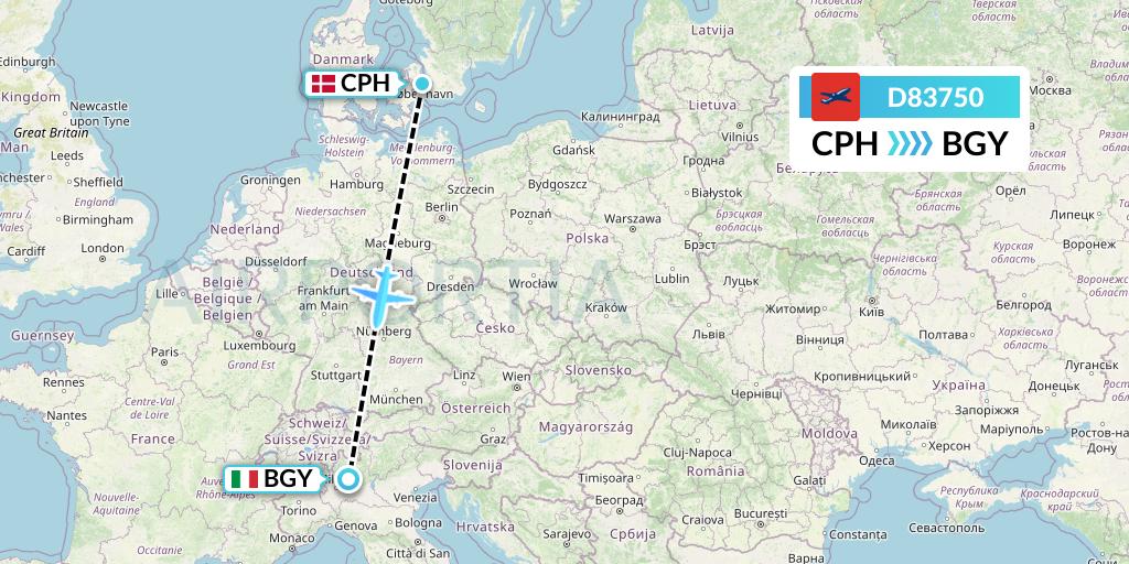 D83750 Norwegian Air International Flight Map: Copenhagen to Milan