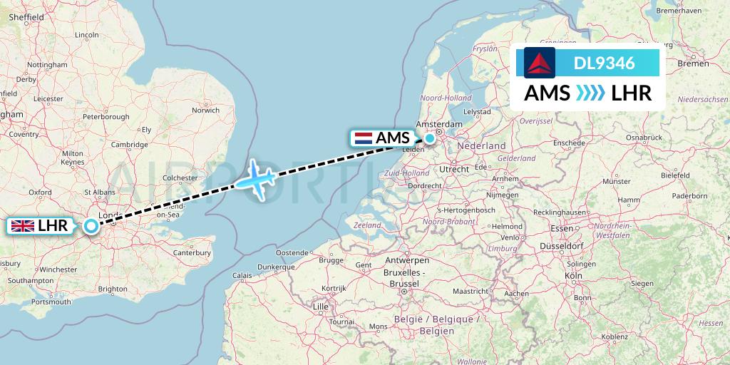 DL9346 Delta Air Lines Flight Map: Amsterdam to London
