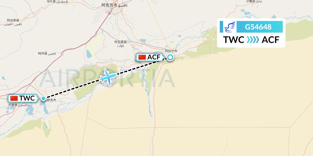 G54648 China Express Airlines Flight Map: Kashgar to Aksu
