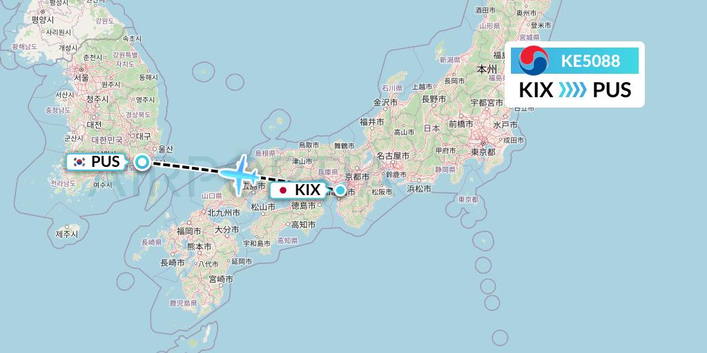 KE5088 Korean Air Flight Map: Osaka to Busan