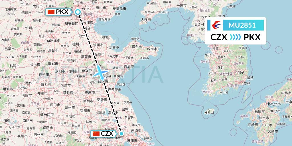 MU2851 China Eastern Airlines Flight Map: Changzhou to Beijing