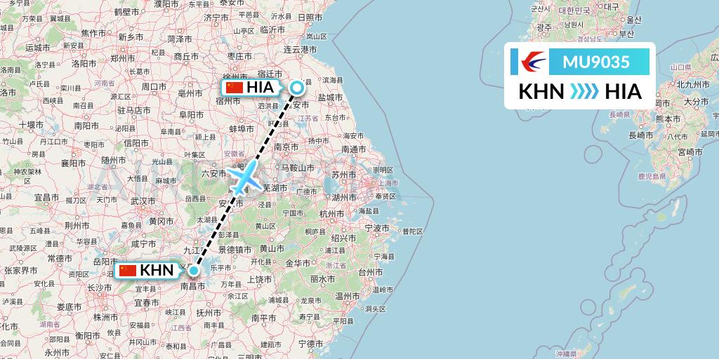 MU9035 China Eastern Airlines Flight Map: Nanchang to Huai'an