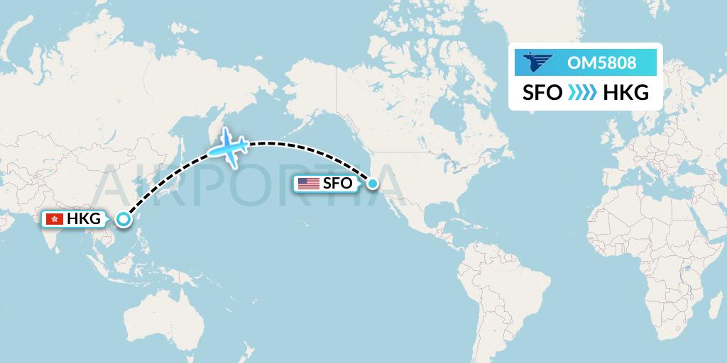 OM5808 MIAT Mongolian Airlines Flight Map: San Francisco to Hong Kong