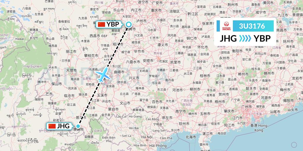3U3176 Sichuan Airlines Flight Map: Jinghong to Yibin