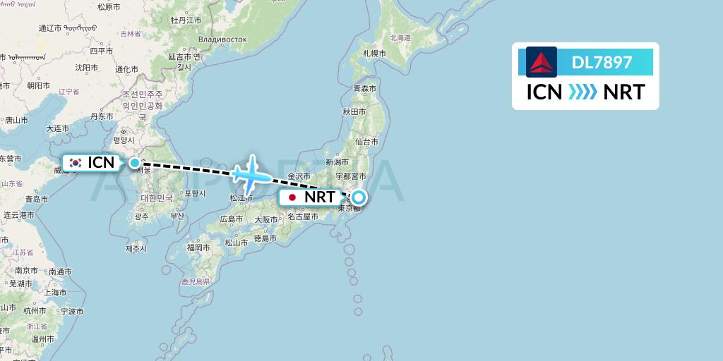 DL7897 Delta Air Lines Flight Map: Seoul to Tokyo