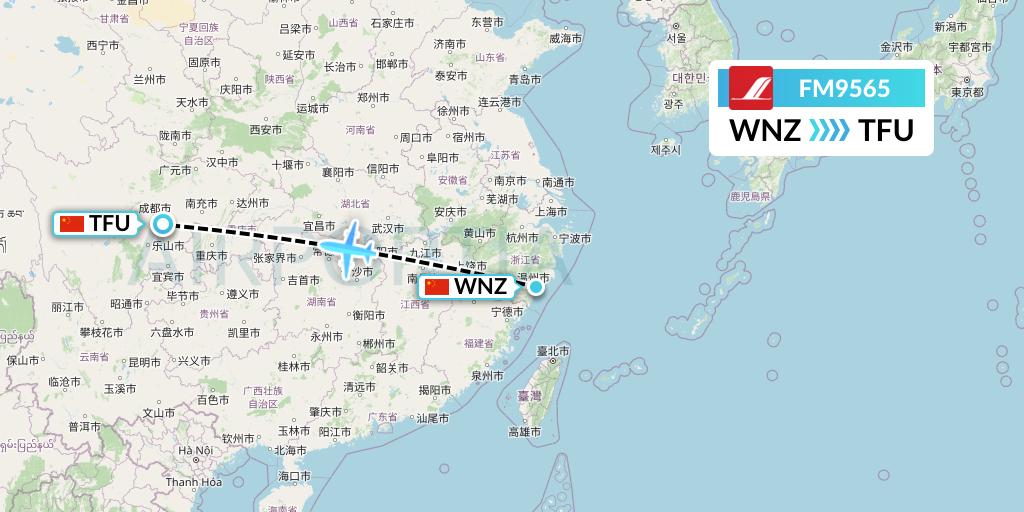 FM9565 Shanghai Airlines Flight Map: Wenzhou to Chengdu