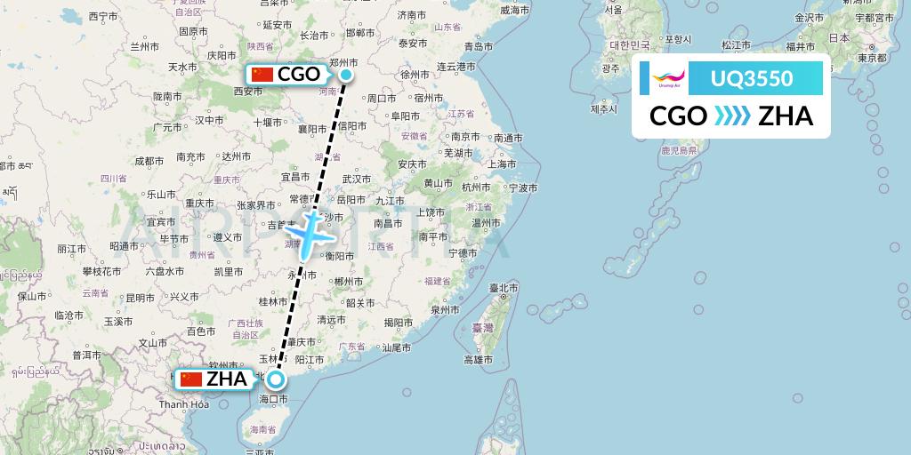 UQ3550 Urumqi Airlines Flight Map: Zhengzhou to Zhanjiang