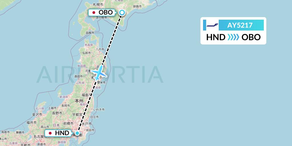 AY5217 Finnair Flight Map: Tokyo to Obihiro
