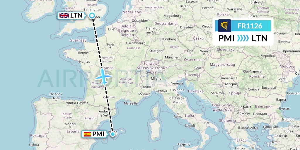 FR1126 Ryanair Flight Map: Palma de Mallorca to London