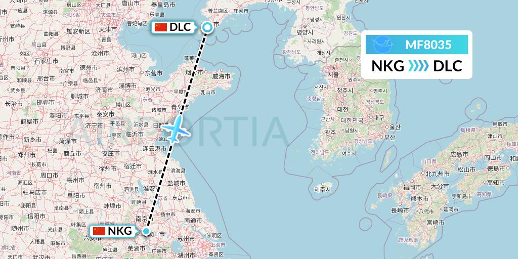 MF8035 Xiamen Airlines Flight Map: Nanjing to Dalian