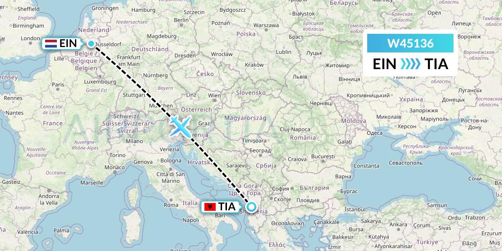 W45136 Wizz Air Malta Flight Map: Eindhoven to Tirana