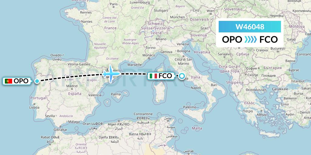 W46048 Wizz Air Malta Flight Map: Porto to Rome
