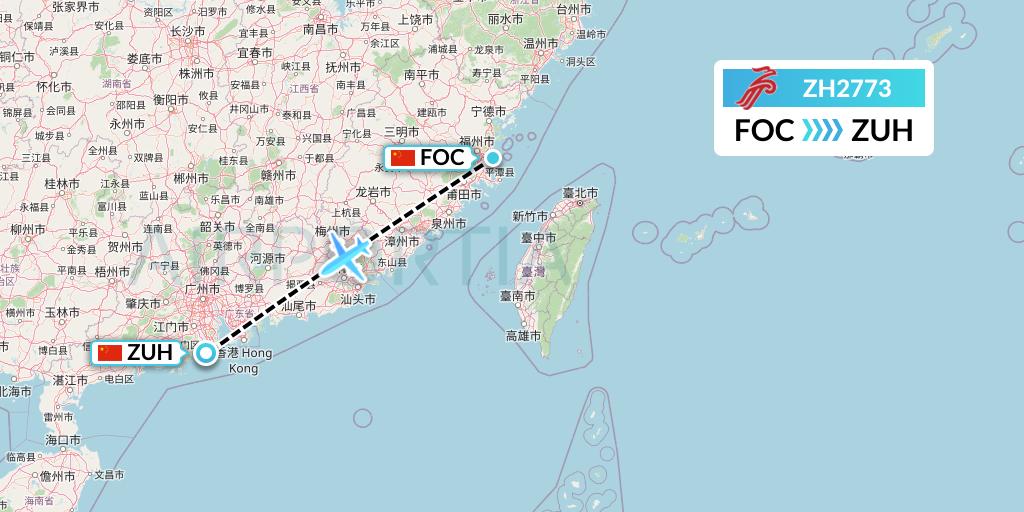 ZH2773 Shenzhen Airlines Flight Map: Fuzhou to Zhuhai