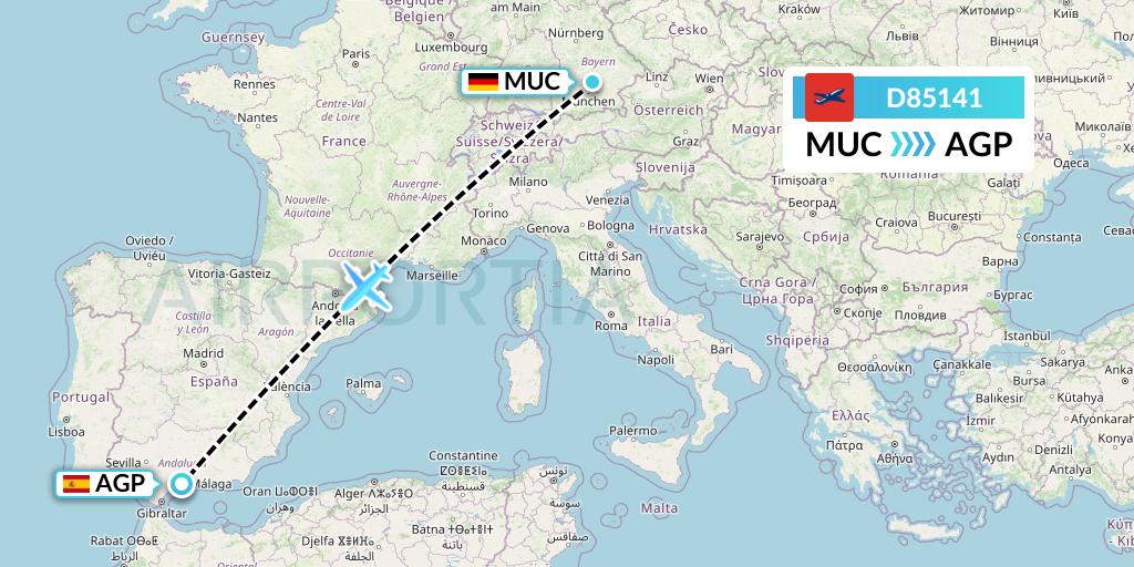 D85141 Norwegian Air International Flight Map: Munich to Malaga