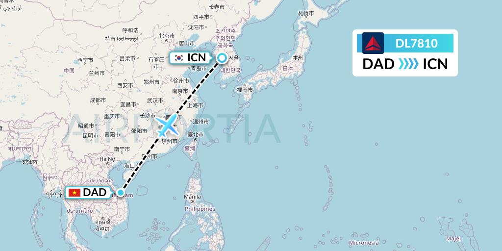 DL7810 Delta Air Lines Flight Map: Da Nang to Seoul