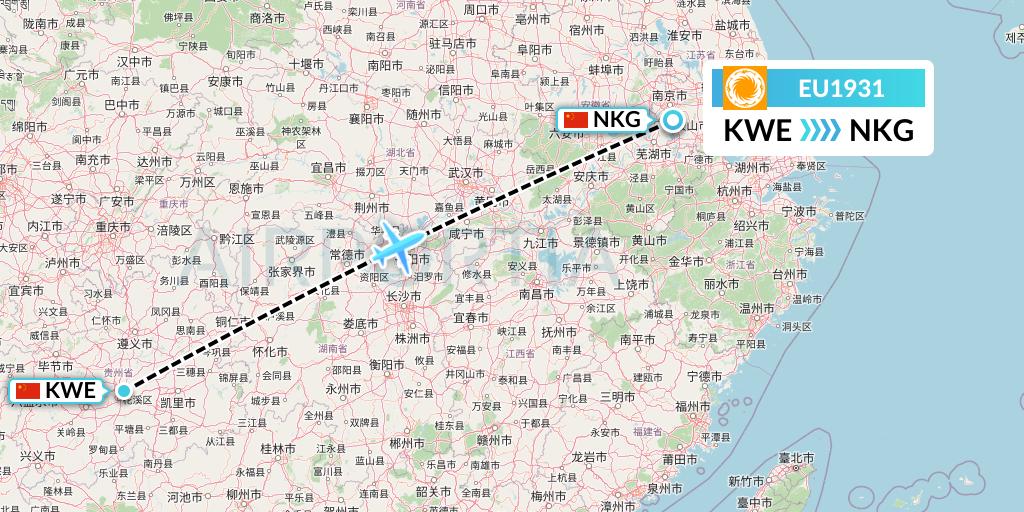 EU1931 Chengdu Airlines Flight Map: Guiyang to Nanjing