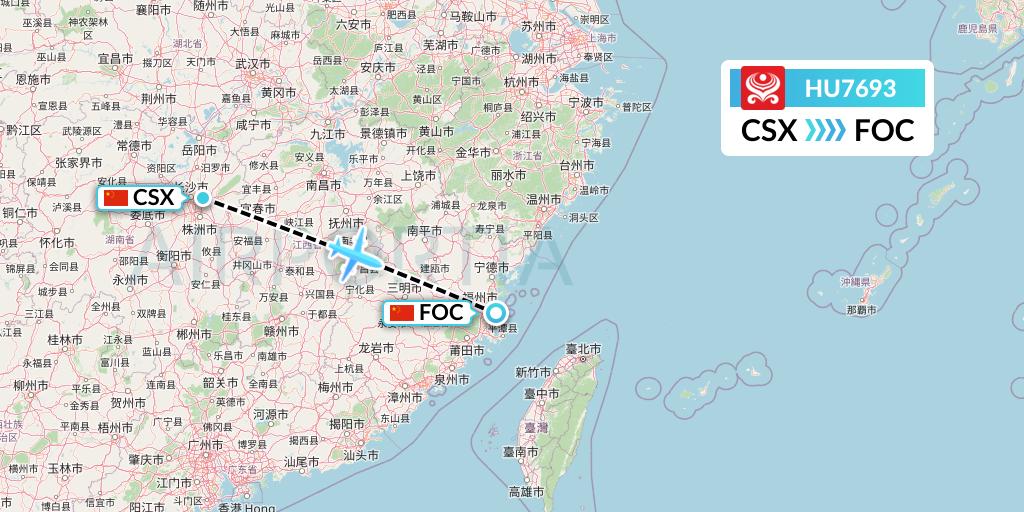 HU7693 Hainan Airlines Flight Map: Changsha to Fuzhou