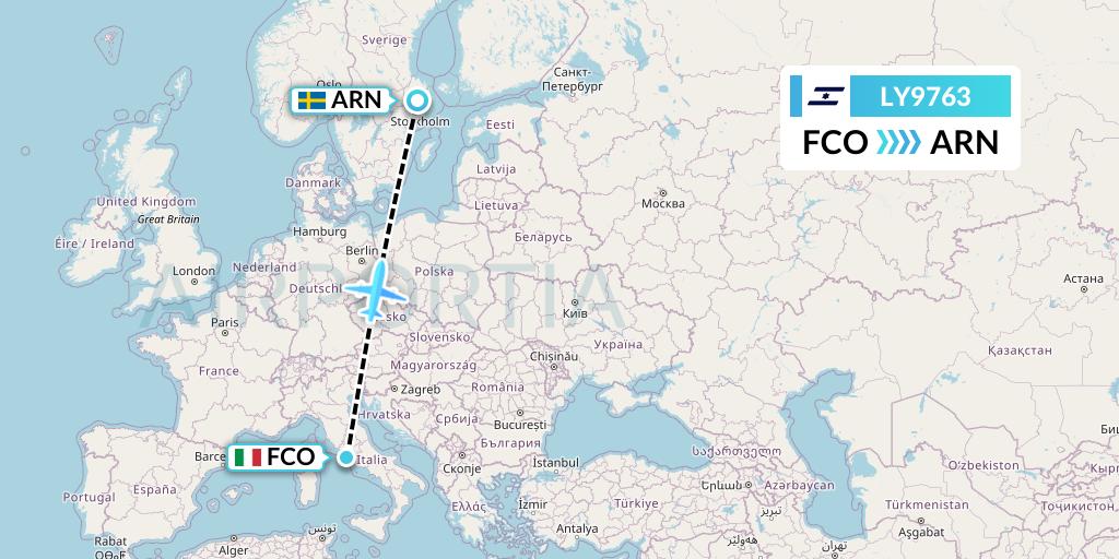 LY9763 El Al Flight Map: Rome to Stockholm