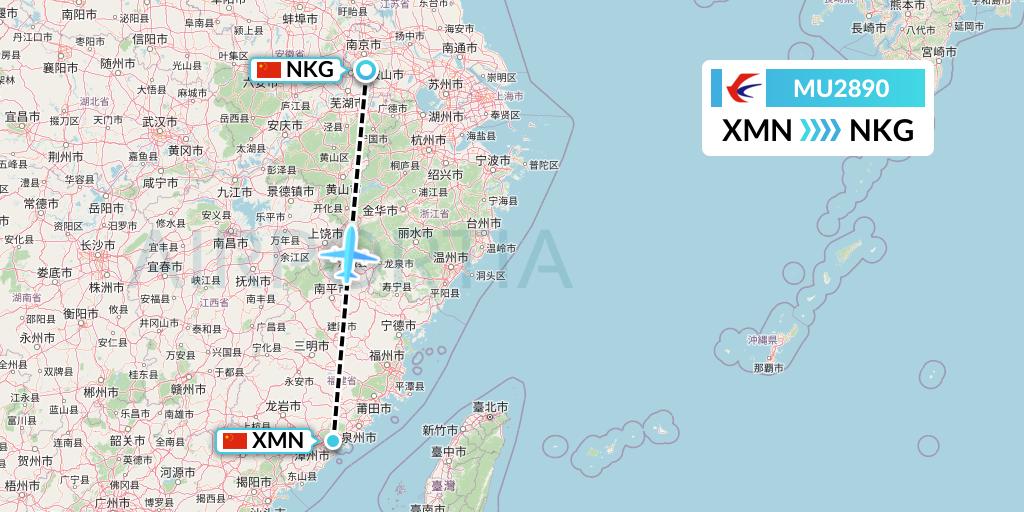 MU2890 China Eastern Airlines Flight Map: Xiamen to Nanjing