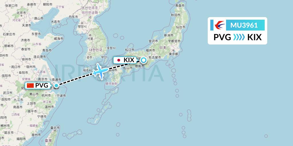 MU3961 China Eastern Airlines Flight Map: Shanghai to Osaka