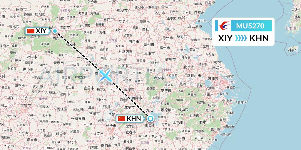 MU5270 China Eastern Airlines Flight Map: Xi'an to Nanchang