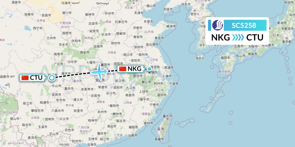 SC5258 Shandong Airlines Flight Map: Nanjing to Chengdu