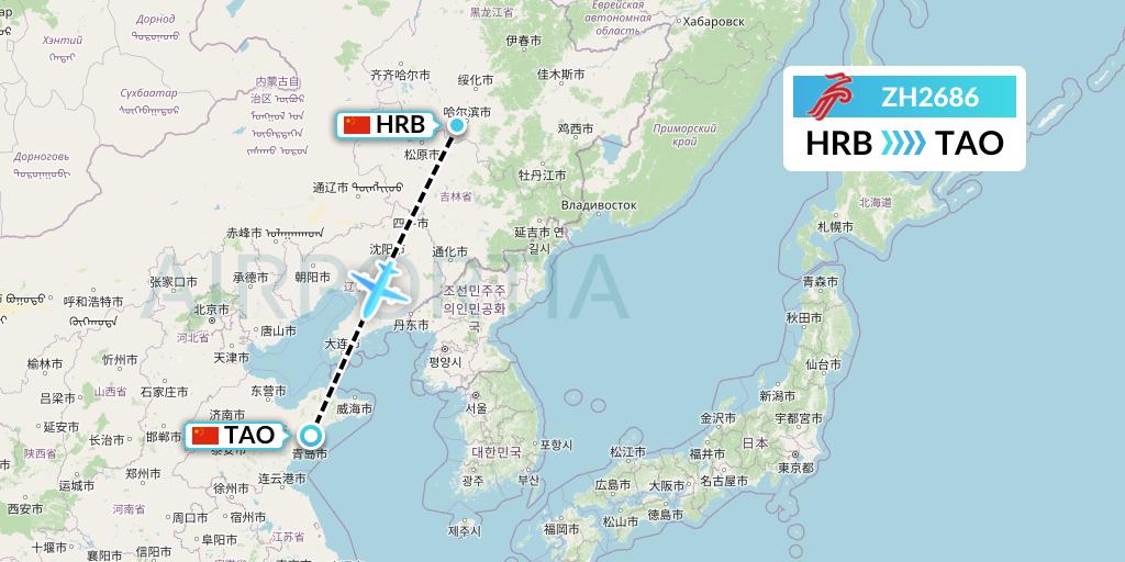 ZH2686 Shenzhen Airlines Flight Map: Harbin to Qingdao