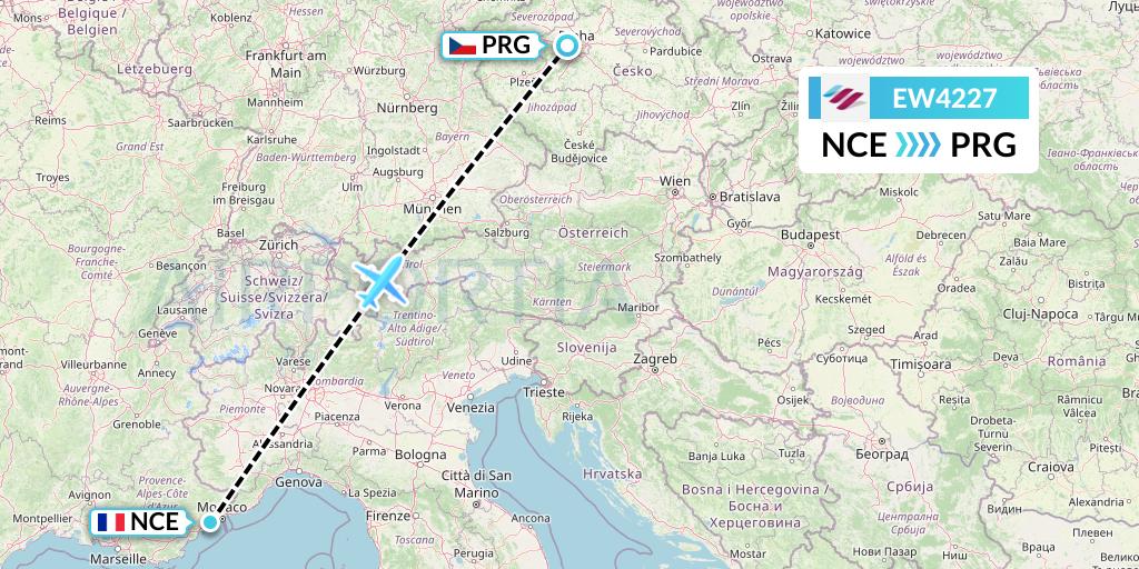 EW4227 Eurowings Flight Map: Nice to Prague
