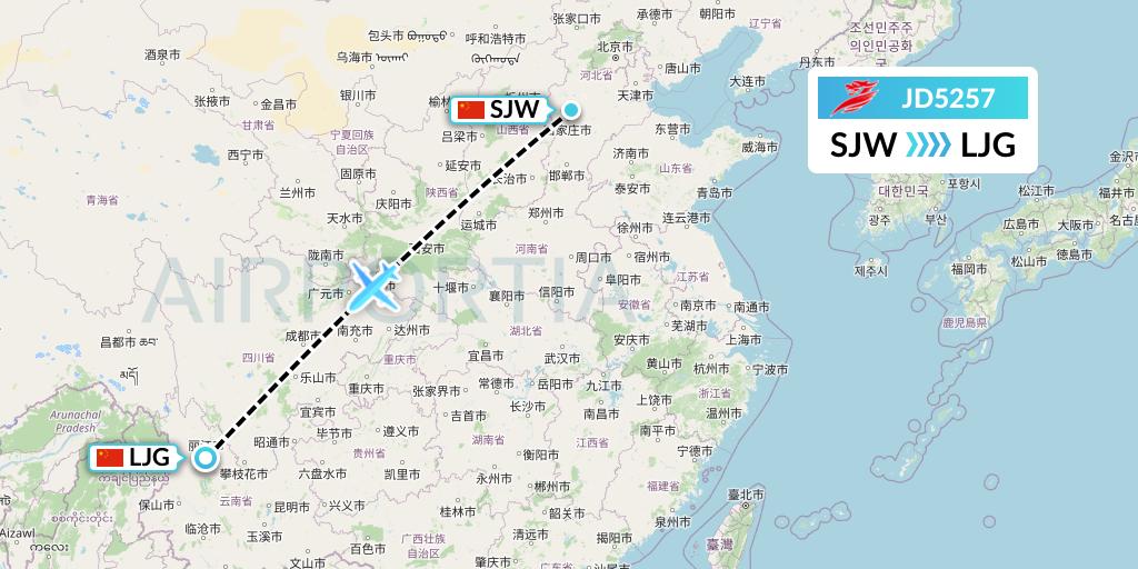 JD5257 Capital Airlines Flight Map: Shijiazhuang to Lijiang