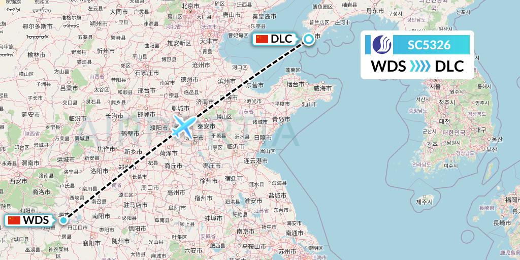 SC5326 Shandong Airlines Flight Map: Shiyan to Dalian