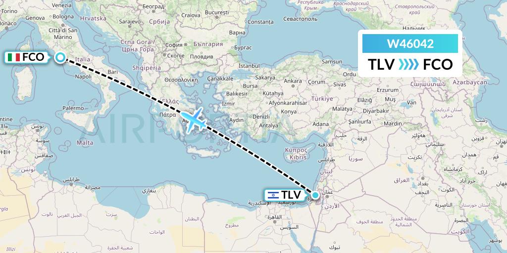 W46042 Wizz Air Malta Flight Map: Tel Aviv to Rome