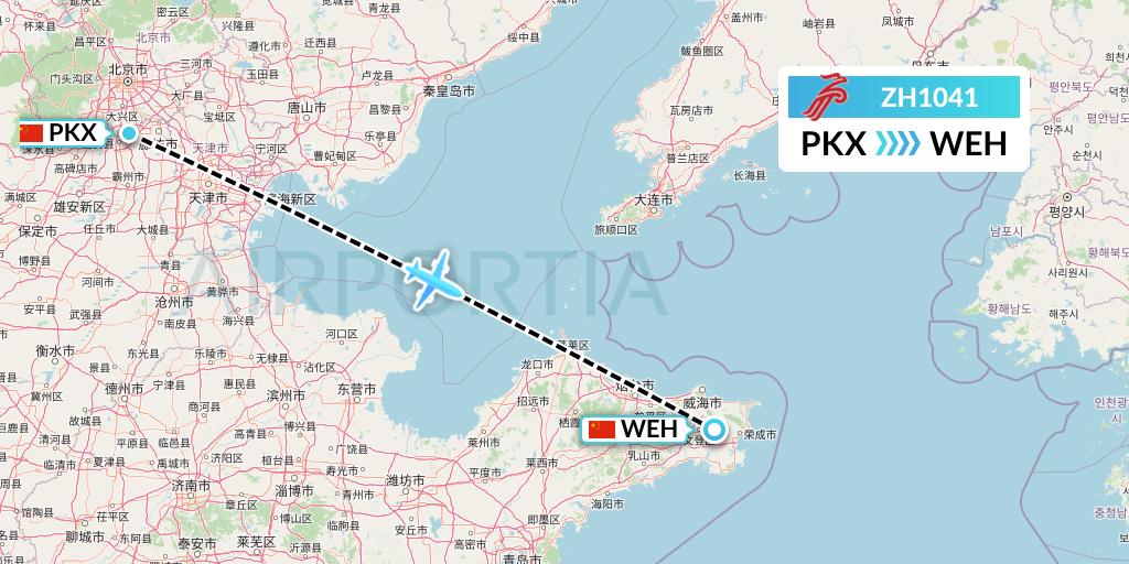 ZH1041 Shenzhen Airlines Flight Map: Beijing to Weihai