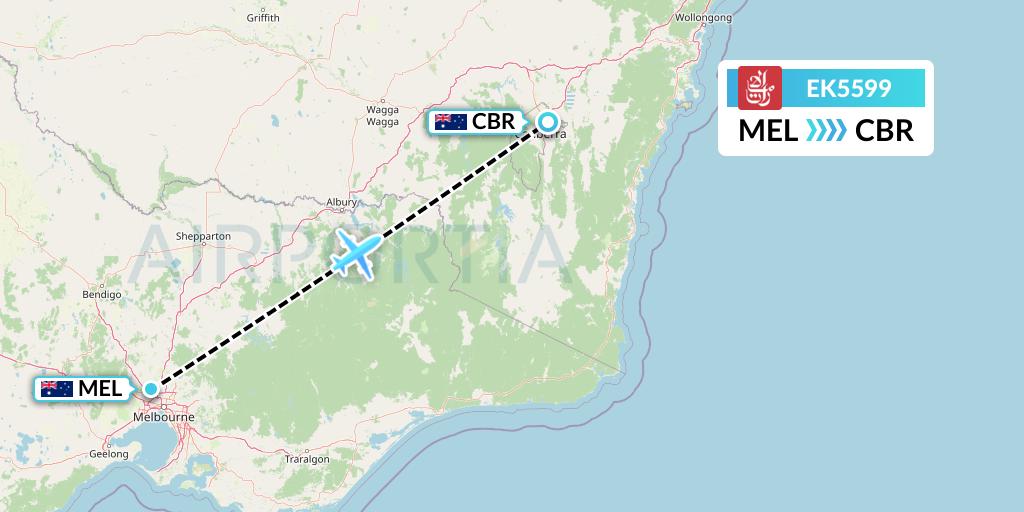 EK5599 Emirates Flight Map: Melbourne to Canberra