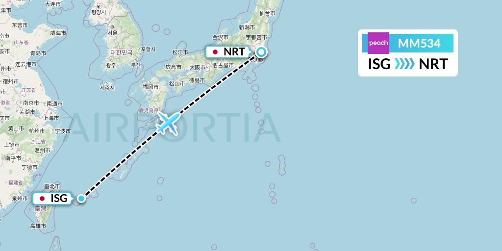 MM534 Peach Aviation Flight Map: Ishigaki to Tokyo