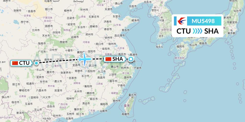 MU5498 China Eastern Airlines Flight Map: Chengdu to Shanghai