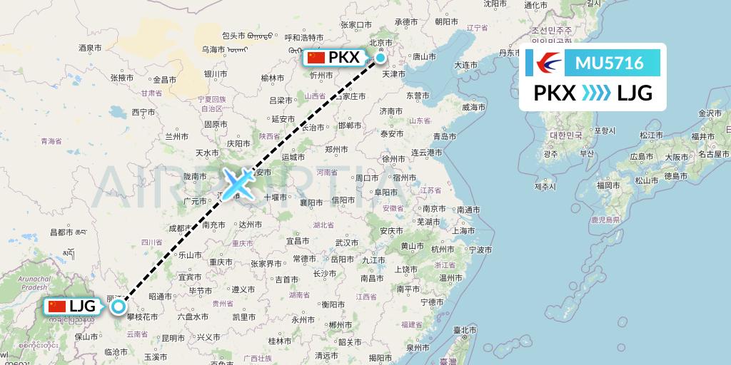 MU5716 China Eastern Airlines Flight Map: Beijing to Lijiang