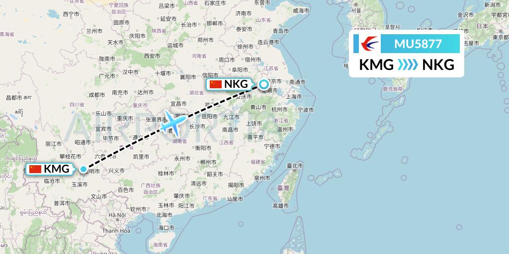 MU5877 China Eastern Airlines Flight Map: Kunming to Nanjing
