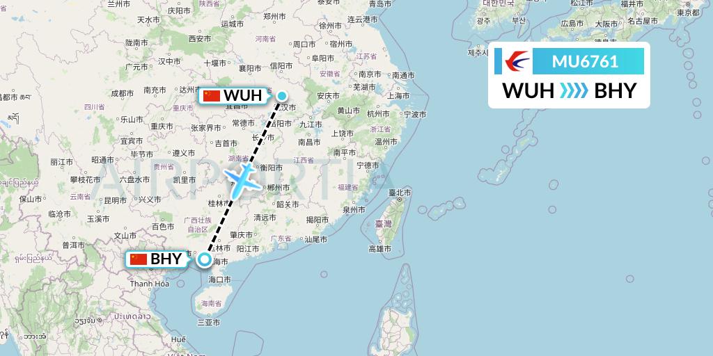 MU6761 China Eastern Airlines Flight Map: Wuhan to Beihai