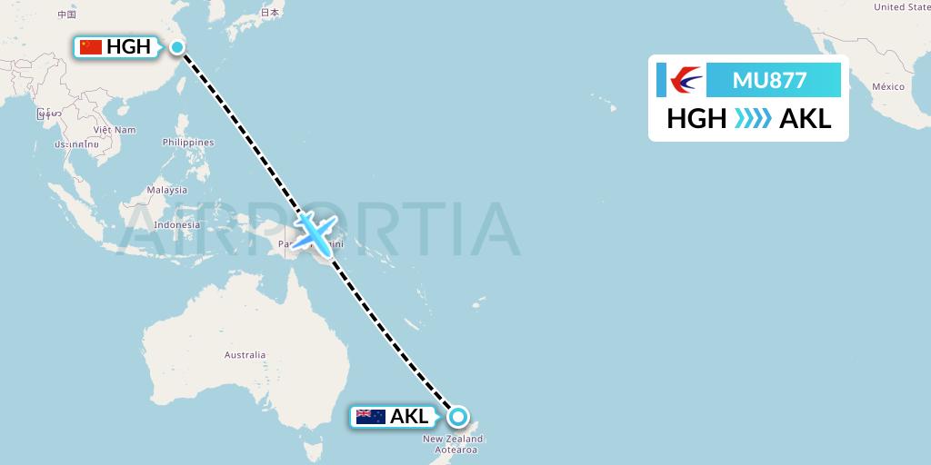 MU877 China Eastern Airlines Flight Map: Hangzhou to Auckland