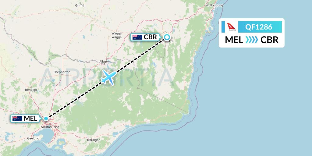 QF1286 Qantas Flight Map: Melbourne to Canberra