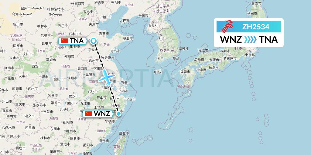 ZH2534 Shenzhen Airlines Flight Map: Wenzhou to Jinan