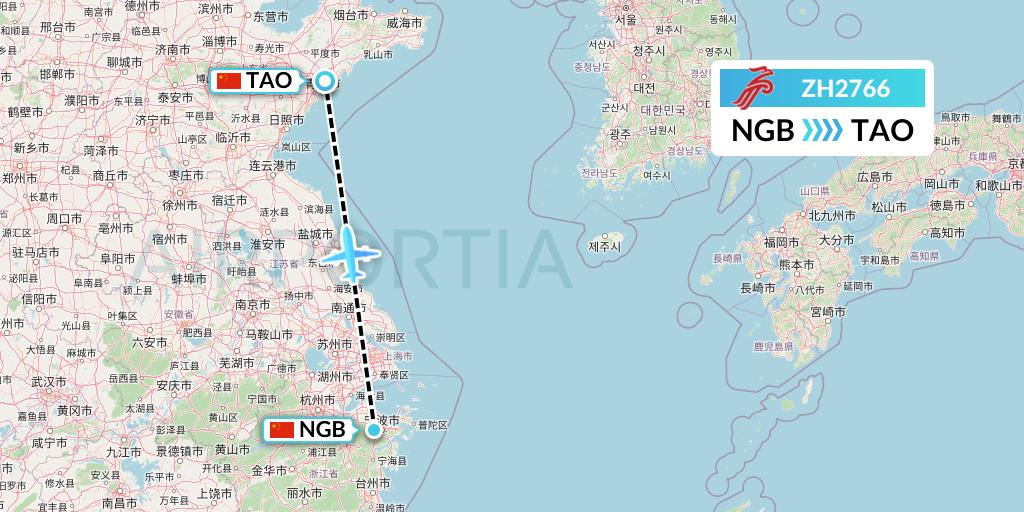 ZH2766 Shenzhen Airlines Flight Map: Ningbo to Qingdao