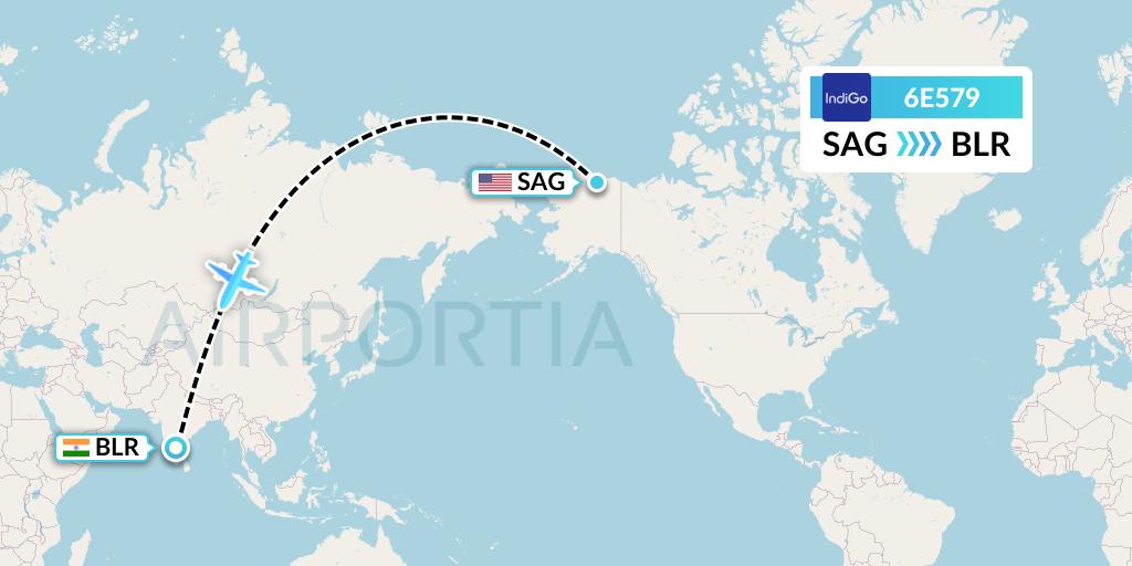 6E579 IndiGo Airlines Flight Map: Sagwon to Bangalore