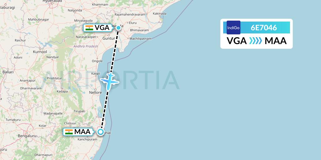 6E7046 IndiGo Airlines Flight Map: Vijayawada to Chennai