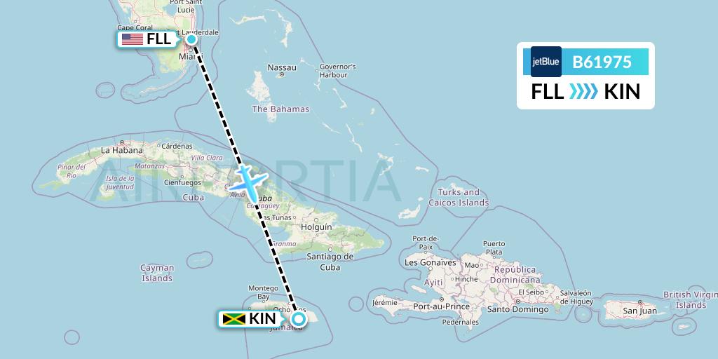 B61975 JetBlue Airways Flight Map: Fort Lauderdale to Kingston
