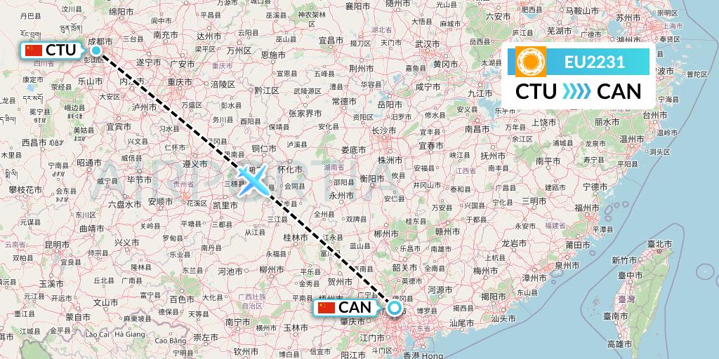 EU2231 Chengdu Airlines Flight Map: Chengdu to Guangzhou