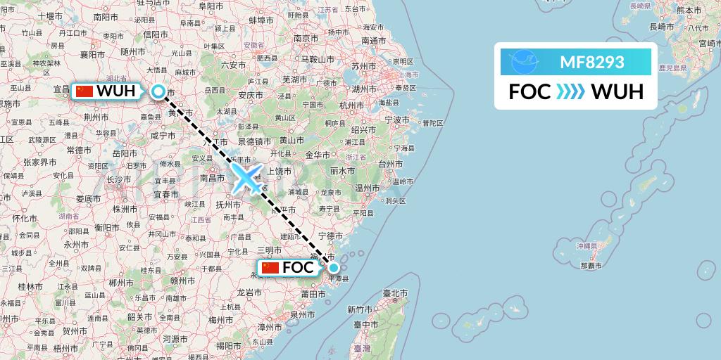 MF8293 Xiamen Airlines Flight Map: Fuzhou to Wuhan