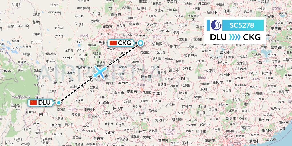 SC5278 Shandong Airlines Flight Map: Dali to Chongqing